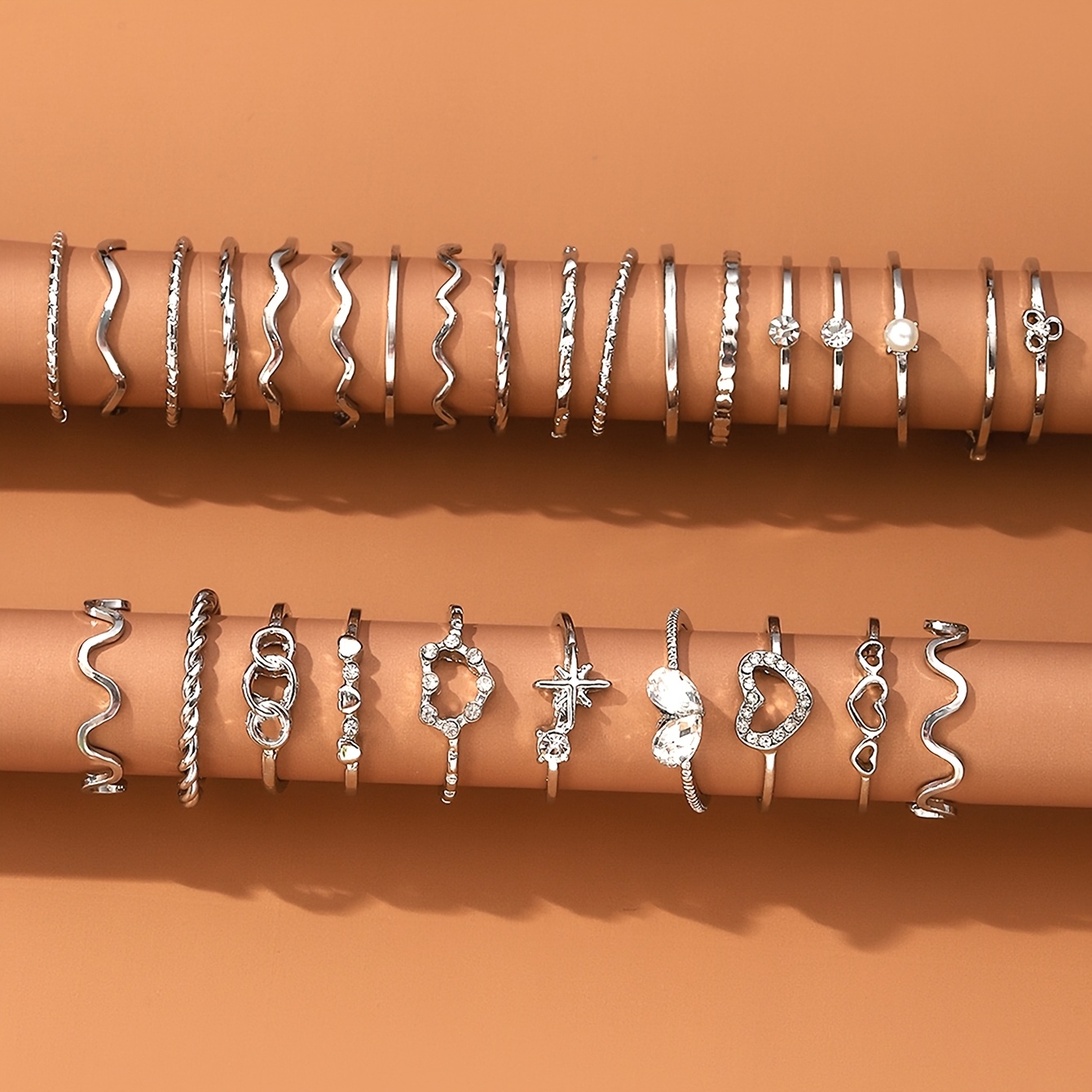 28pc Bohemian Style Women's Love Theme Ring Set